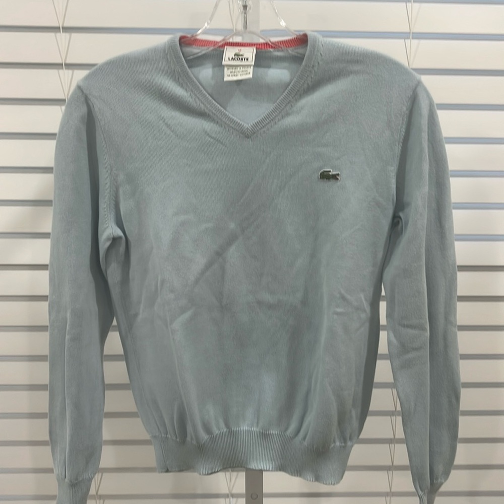 Boys Lacoste V Neck Cotton Sweater Pale Blue